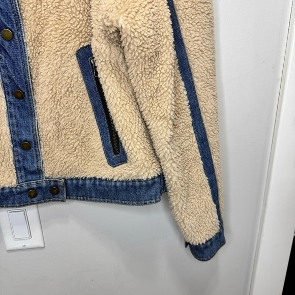 Veronica Beard Potter Cropped Denim-Trim Sherpa Jacket Size Medium - Picture 8 of 15